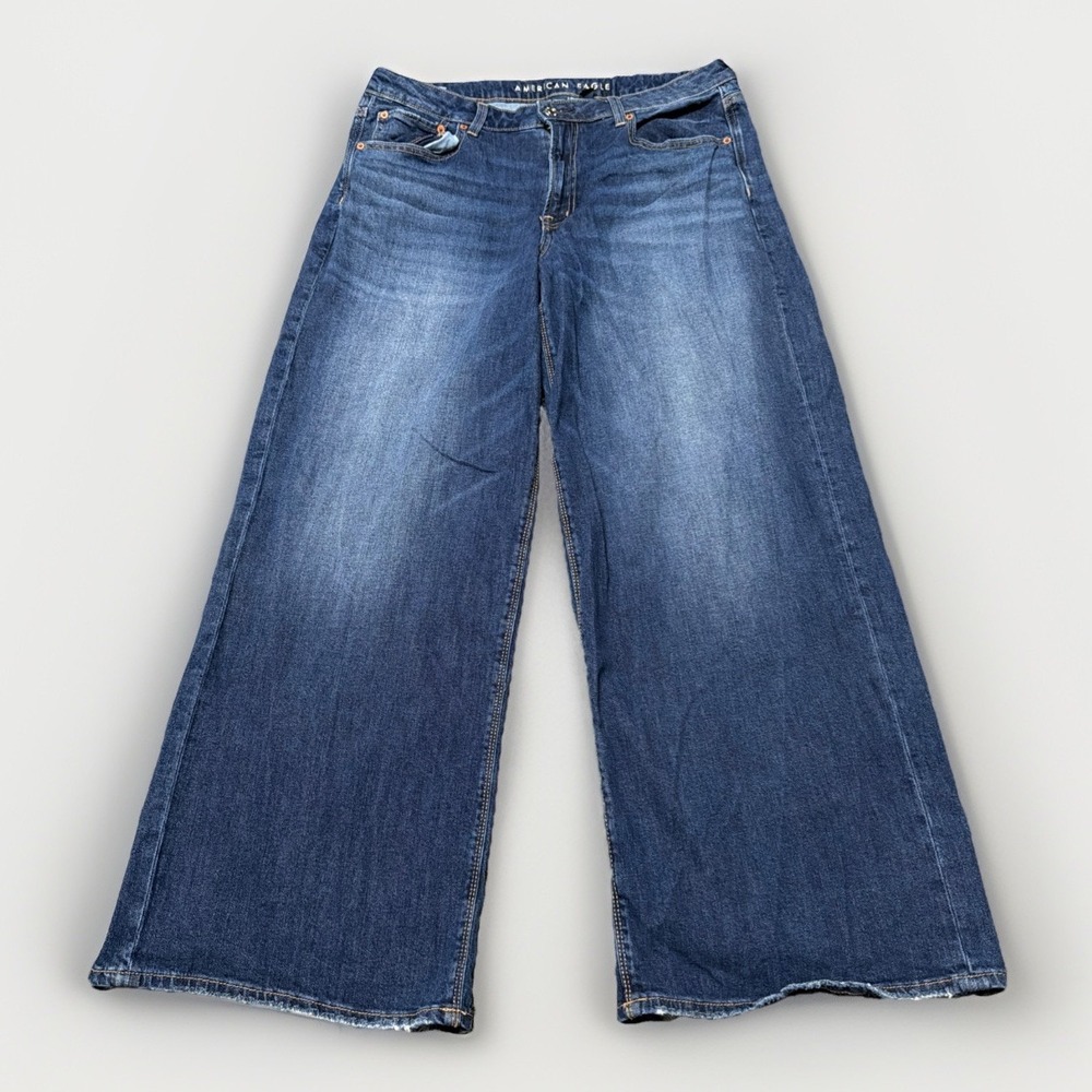 American Eagle Jeans Womens 12 Blue Ultra Baggy Wide Leg Grunge Distressed
